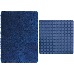 MSV Douche anti-slip mat en droogloop mat - Venice badkamer set - rubber/microvezel - donkerblauw -