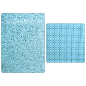 MSV Douche anti-slip mat en droogloop mat - Venice badkamer set - rubber/microvezel - lichtblauw -