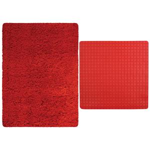 MSV Douche anti-slip mat en droogloop mat - Venice badkamer set - rubber/microvezel - rood -