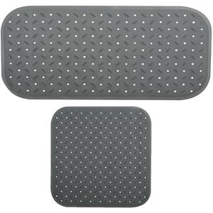 MSV Douche/bad anti-slip matten set badkamer - rubber - 2x stuks - donkergrijs - 2 formaten -