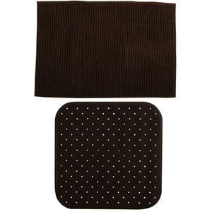 MSV Douche anti-slip mat en droogloop mat - Sevilla badkamer set - rubber/microvezel - bruin -