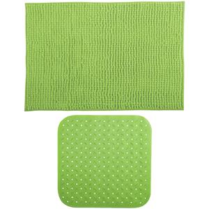 MSV Douche anti-slip mat en droogloop mat - Sevilla badkamer set - rubber/microvezel - limegroen -