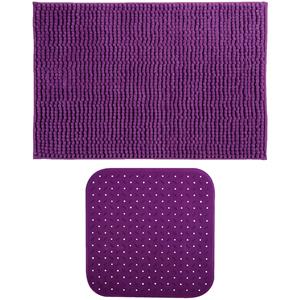 MSV Douche anti-slip mat en droogloop mat - Sevilla badkamer set - rubber/microvezel - paars -
