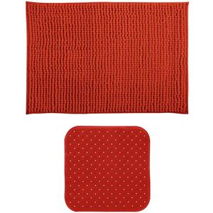 MSV Douche anti-slip mat en droogloop mat - Sevilla badkamer set - rubber/microvezel - terracotta -