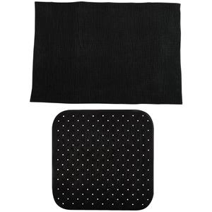 MSV Douche anti-slip mat en droogloop mat - Sevilla badkamer set - rubber/microvezel - zwart -