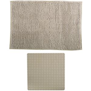 MSV Douche anti-slip mat en droogloop mat - Sevilla badkamer set - rubber/microvezel - beige -