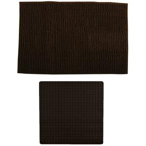 MSV Douche anti-slip mat en droogloop mat - Sevilla badkamer set - rubber/microvezel - bruin -