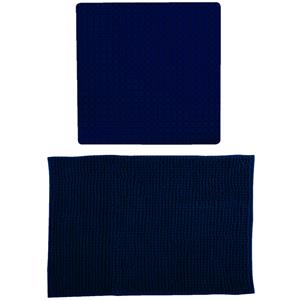 MSV Douche anti-slip mat en droogloop mat - Sevilla badkamer set - rubber/microvezel - donkerblauw -