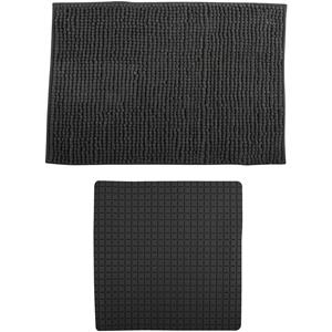 MSV Douche anti-slip mat en droogloop mat - Sevilla badkamer set - rubber/microvezel - donkergrijs -