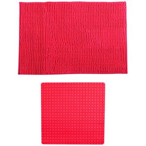 MSV Douche anti-slip mat en droogloop mat - Sevilla badkamer set - rubber/microvezel - fuchsia roze -