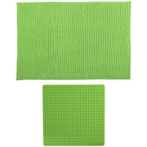 MSV Douche anti-slip mat en droogloop mat - Sevilla badkamer set - rubber/microvezel - limegroen -