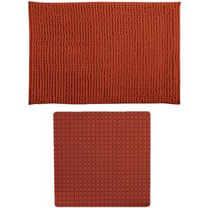 MSV Douche anti-slip mat en droogloop mat - Sevilla badkamer set - rubber/microvezel - terracotta -