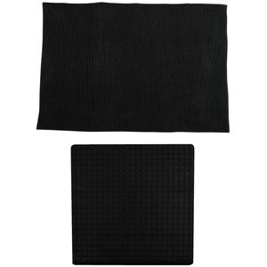 MSV Douche anti-slip mat en droogloop mat - Sevilla badkamer set - rubber/microvezel - zwart -