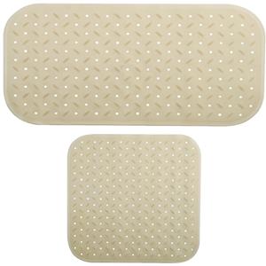 MSV Douche/bad anti-slip matten set badkamer - rubber - 2x stuks - beige - 2 formaten -