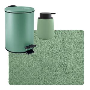 MSV badkamer droogloop tapijt langharig 50x70 cm - pedaalemmer 3L - zeeppompje 300 ml - groen -