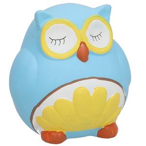 Gerimport Spaarpot Uil - dieren thema - 11 x 11 x 12 cm - blauw - keramiek - kinderen -
