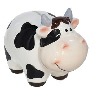 Gerimport Spaarpot Koe - dieren thema - 10 x 15 x 12 cm - wit/zwart - keramiek - kinderen -