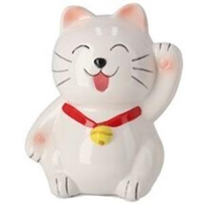 Gerimport Spaarpot Kat - dieren thema - 13 x 14 x 17 cm - wit/geel - porselein - kinderen -