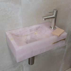 Saniclear Pink Onyx fonteinset met rechte kraan in RVS