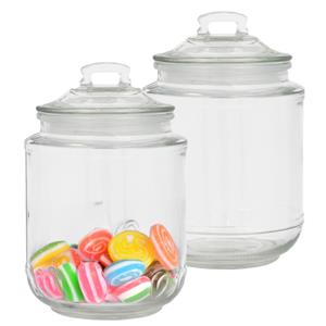 Alessandro Snoeppot/voorraadpot - 2x - met deksel - luchtdicht - glas - 1200 ml - D11 x H22 cm -