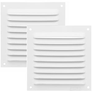 AMIG Ventilatierooster/muurrooster - 2x - 100 x 100mm - aluminium - wit - schoepenrooster -