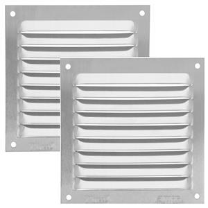 AMIG Ventilatierooster/muurrooster - 2x - 100 x 100mm - aluminium - zilver - schoepenrooster -