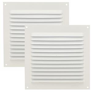 AMIG Ventilatierooster/muurrooster - 2x - 150 x 150mm - aluminium - wit - schoepenrooster -