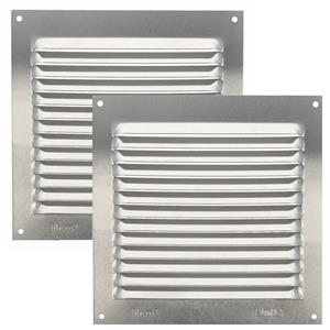 AMIG Ventilatierooster/muurrooster - 2x - 150 x 150mm - aluminium - zilver - schoepenrooster -