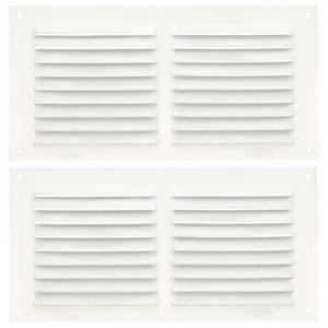 AMIG Ventilatierooster/muurrooster - 2x - 100 x 200mm - aluminium - wit - schoepenrooster -
