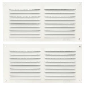 AMIG Ventilatie/muurrooster met gaas - 2x - 100 x 200mm - aluminium - wit - schoepenrooster -