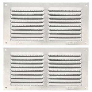 AMIG Ventilatie/muurrooster met gaas - 2x - 100 x 200mm - aluminium - zilver - schoepenrooster -