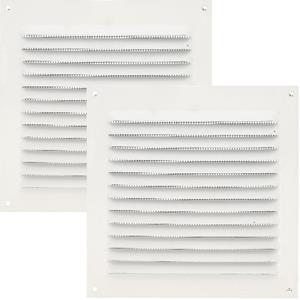AMIG Ventilatie/muurrooster met gaas - 2x - 150 x 150mm - aluminium - wit - schoepenrooster -