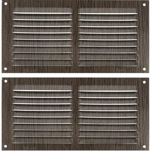 AMIG Ventilatierooster/muurrooster - 2x - 100 x 200mm - aluminium - wengehout look - schoepenrooste -