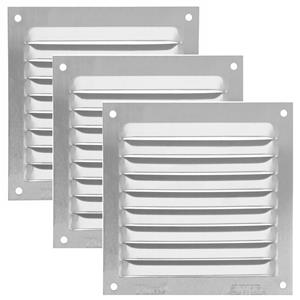 AMIG Ventilatierooster/muurrooster - 3x - 100 x 100mm - aluminium - zilver - schoepenrooster -