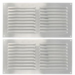 AMIG Ventilatierooster/muurrooster - 2x - 150 x 300mm - aluminium - zilver - schoepenrooster -