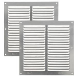 AMIG Ventilatierooster/muurrooster - 2x - 200 x 200mm - aluminium - zilver - schoepenrooster -
