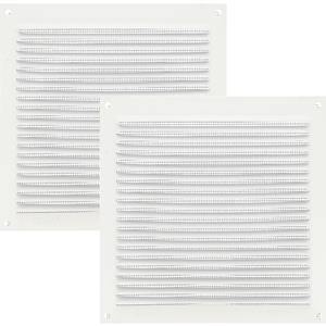 AMIG Ventilatie/muurrooster met gaas - 2x - 170 x 170mm - aluminium - wit - schoepenrooster -
