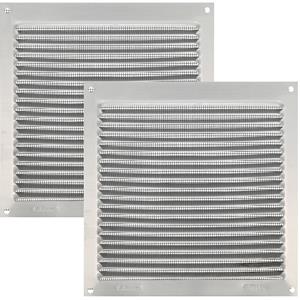 AMIG Ventilatie/muurrooster met gaas - 2x - 170 x 170mm - aluminium - zilver - schoepenrooster -