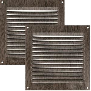 AMIG Ventilatierooster/muurrooster - 2x - 150 x 150mm - aluminium - wengehout look - schoepenrooster -