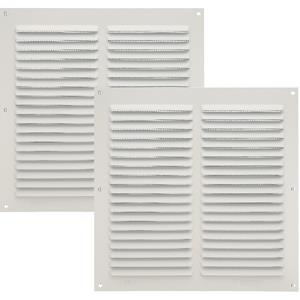 AMIG Ventilatie/muurrooster met gaas - 2x - 200 x 200mm - aluminium - wit - schoepenrooster -