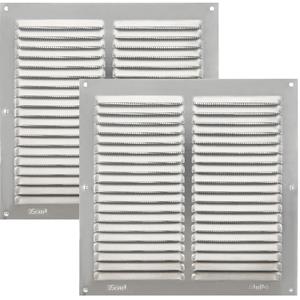 AMIG Ventilatie/muurrooster met gaas - 2x - 200 x 200mm - aluminium - zilver - schoepenrooster -