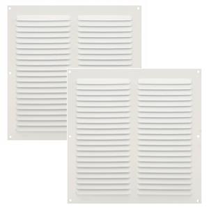 AMIG Ventilatierooster/muurrooster - 2x - 250 x 250 mm - aluminium - wit - schoepenrooster -