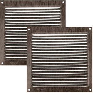 AMIG Ventilatierooster/muurrooster - 2x - 170 x 170mm - aluminium - wengehout look - schoepenrooster -