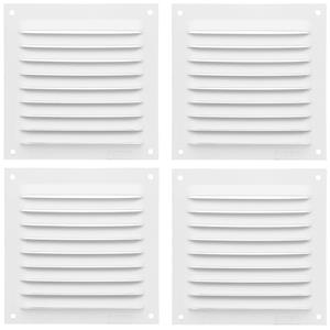 AMIG Ventilatierooster/muurrooster - 4x - 100 x 100mm - aluminium - wit - schoepenrooster -