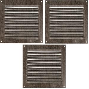 AMIG Ventilatierooster/muurrooster - 3x - 150 x 150mm - aluminium - wengehout look - schoepenrooster -