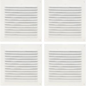 AMIG Ventilatie/muurrooster met gaas - 4x - 150 x 150mm - aluminium - wit - schoepenrooster -
