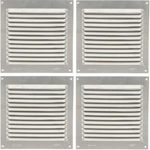 AMIG Ventilatie/muurrooster met gaas - 4x - 150 x 150mm - aluminium - zilver - schoepenrooster -