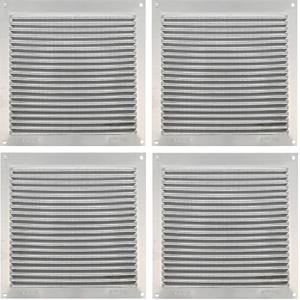 AMIG Ventilatie/muurrooster met gaas - 4x - 170 x 170mm - aluminium - zilver - schoepenrooster -