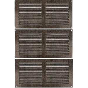 AMIG Ventilatierooster/muurrooster - 3x - 150 x 300mm - aluminium - wengehout look - schoepenrooster -