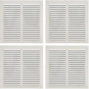AMIG Ventilatie/muurrooster met gaas - 4x - 200 x 200mm - aluminium - wit - schoepenrooster -